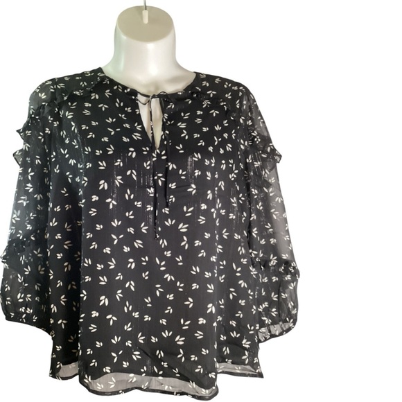 Sugarlips, Black and White Boxy Blouse with Mandarin Collar, Size 3X - Picture 5 of 9